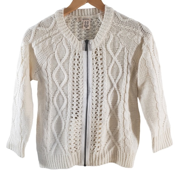 NWOT DKNY Cable Knit Zipper Ivory Cardigan Size XS - Picture 1 of 10
